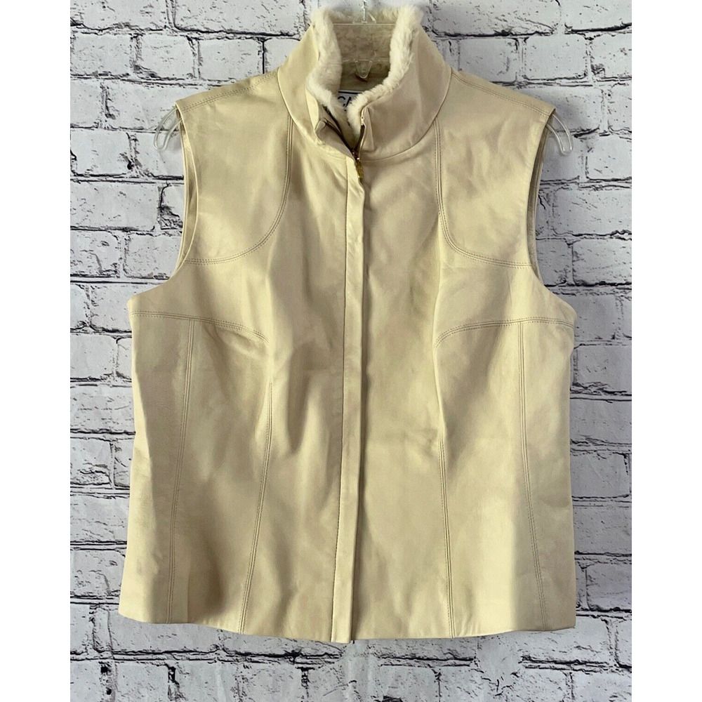 CARLISLE Ivory Faux Fur Leather Vest Size 10